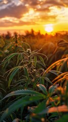 Canvas Print - Golden Hour Illuminates Cannabis Plants in Field