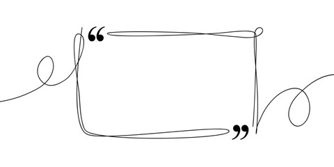 Quote frame. Continuous black lines with with quotation marks. Speech bubble line art. Hand drawn sketch outline. Vector illustration.	