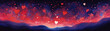 Fantasy landscape painting of a red heart shaped nebula in space with blue and purple hues.