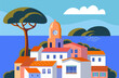mediterranean town view color vector illustration