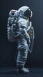 unrecognizable astronaut in protective Extravehicular Mobility Unit with backpack and reflecting helmet