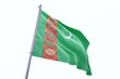 Waving flag of Turkmenistan in white background. Turkmenistan flag for independence day. The symbol of the state on wavy fabric.