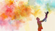 A silhouette of a parent lifting a child against a colorful abstract background, symbolizing love, joy, and the simplicity of happiness.