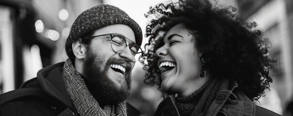 Wall Mural - Couple laughing in the street