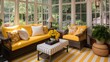 © Aeman - Use yellow outdoor rugs to define the sunroom's seating area.