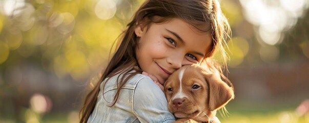 Poster - Eight Year Old Girl & Cocker Spaniel Puppy