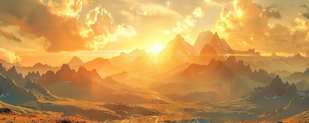 Wall Mural - Golden sun light in highland sulfur mountains. Scenery nature view