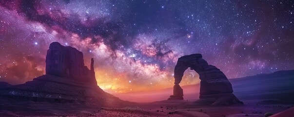 Wall Mural - milky way and meteor in the castle