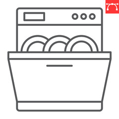 Aufkleber - Dishwasher line icon, home appliances and kitchen equipment , dishwasher vector icon, vector graphics, editable stroke outline sign, eps 10.