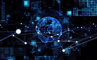 Aufkleber - Global communication network concept. communication satellite. Satellite constellation. Planet earth in cyberspace.