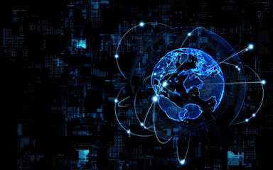 Aufkleber - Global communication network concept. communication satellite. Satellite constellation. Planet earth in cyberspace.