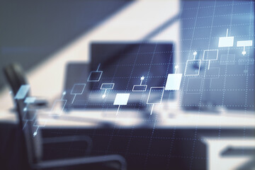 Poster - Multi exposure of abstract creative financial graph and modern desktop with computer on background, forex and investment concept