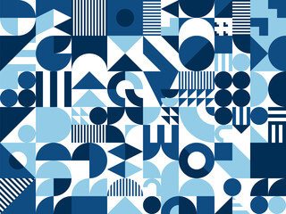 Poster - Abstract modern blue marine geometric pattern. Vector mosaic tile background, features bold shapes and elements in colors of ocean waves, creating a dynamic and soothing contemporary aesthetics design