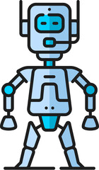 Fototapete - Game retro robot, humanoid virtual bot, alien futuristic droid linear color icon. Alien cyborg, humanoid android or chatbot artificial intelligence robot, robotic technology bot line vector pictogram