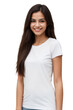 © PNG&Background Image - Young Brazilian woman in a white shirt, smiling and looking at the camera, isolated, transparent background, no background. PNG.