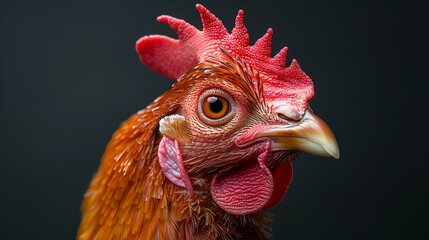 Portrait of a rooster on black background.