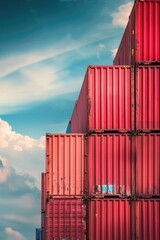 Poster - A group of red shipping containers stacked on top of each other. Suitable for industrial and logistics concepts