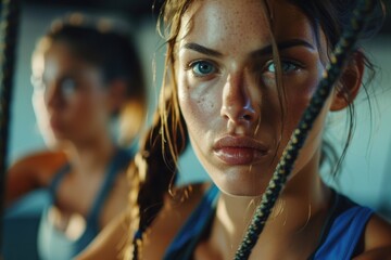 Poster - Close up shot of a woman holding a rope, perfect for illustrating strength and determination in business or sports