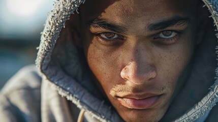 Aufkleber - Close up of a person wearing a hoodie, suitable for various concepts and designs