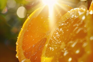 Poster - Close up of an orange slice with water droplets, perfect for food and beverage themes