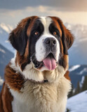 Fototapeta  - Portret psa rasy Bernardyn na tle gór. generative AI
