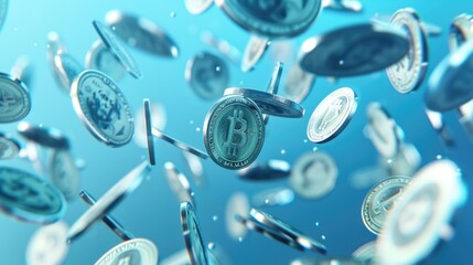 Poster - A dynamic image of coins flying through the air. Ideal for financial concepts and investment themes