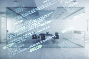Aufkleber - Multi exposure of abstract software development hologram on modern corporate office background, research and analytics concept