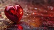 Red heart on wet surface, suitable for love or health concepts