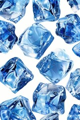 Poster - Blue ice cubes on a white surface. Perfect for advertising or food and beverage concepts