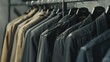 Stylish and fashionable men's apparel hanging, highlighting spring-style clothing on hangers.
