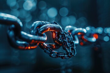 Poster - A detailed view of a chain with a red light, suitable for industrial or technology concepts