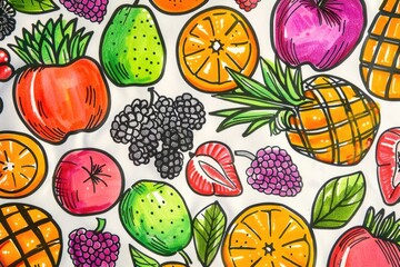 Aufkleber - A variety of fresh fruits and vegetables on a clean white backdrop. Perfect for food and nutrition concepts