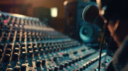Poster - A sound board with a microphone, perfect for audio recording projects
