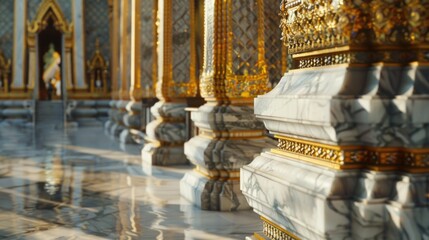 Aufkleber - Luxurious marble floor with ornate gold and white columns, perfect for interior design projects