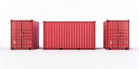Poster - Three red shipping containers sitting next to each other. Suitable for industrial and transportation concepts