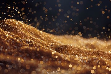 Poster - Shiny gold glitters on a dark black background, perfect for luxury and celebration concepts