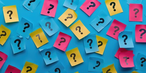 Poster - Post It notes covered in question marks, perfect for adding a sense of curiosity and confusion to your projects