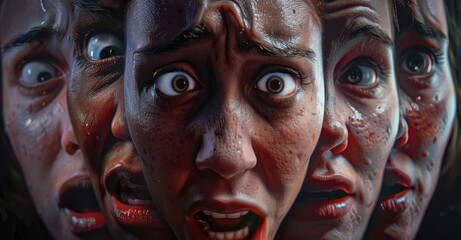 Poster - Close up shot of a diverse group of people's faces. Perfect for diversity and inclusion concepts