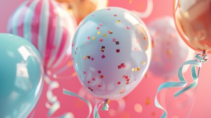 Poster - Colorful balloons with confetti, perfect for celebrations