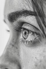 Poster - Detailed shot of a woman's eye with freckles, suitable for beauty and skincare concepts