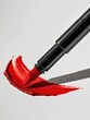 © Hanna - Red makeup lip pencil and color swatch on white background.