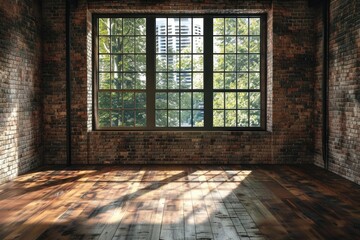 Poster - A simple room with a wooden floor and a window. Ideal for interior design projects