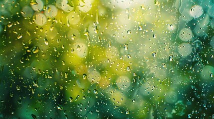 Poster - Close-up of raindrops on a window, perfect for illustrating rainy weather