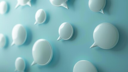 Poster - White speech bubbles on a blue wall, suitable for social media concepts