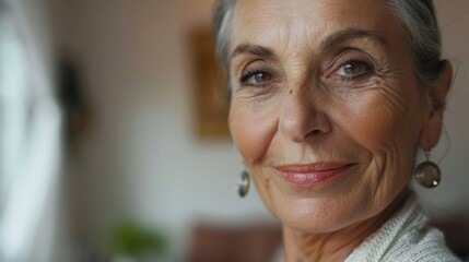 Poster - Close-up of a woman wearing a sweater. Suitable for fashion or winter themed designs