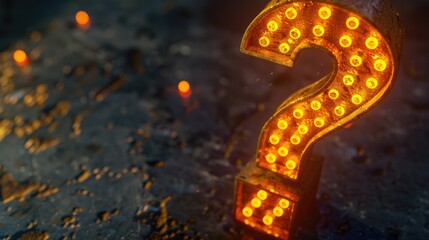Poster - Illuminated question mark symbol on a shiny, wet background. Ideal for educational or abstract concepts