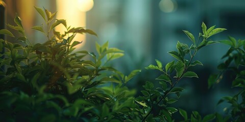 Aufkleber - Close-up of a plant with a building in the background. Suitable for nature and urban themes