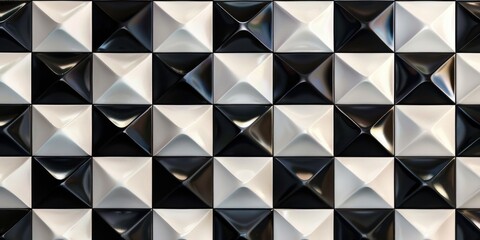 Poster - Black and white checkered wall pattern, suitable for interior design concepts