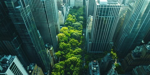 Aufkleber - Aerial view of a city with towering buildings. Ideal for urban planning concepts