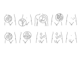 Hernias line icons set. Vector isolated element.